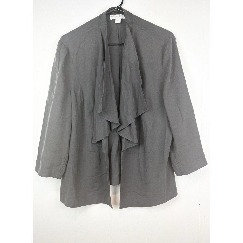 Coldwater Creek Classics 100% Silk Large Cardigan Jacket Gray Draped Lagenlook